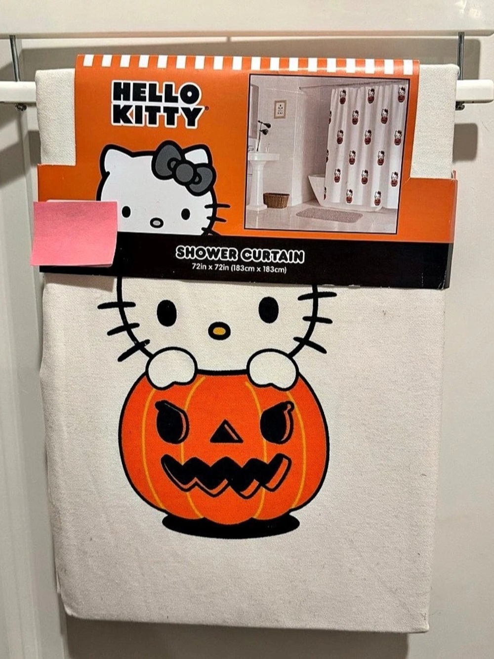 Hello Kitty Halloween Pumpkin Shower Curtain White & Orange